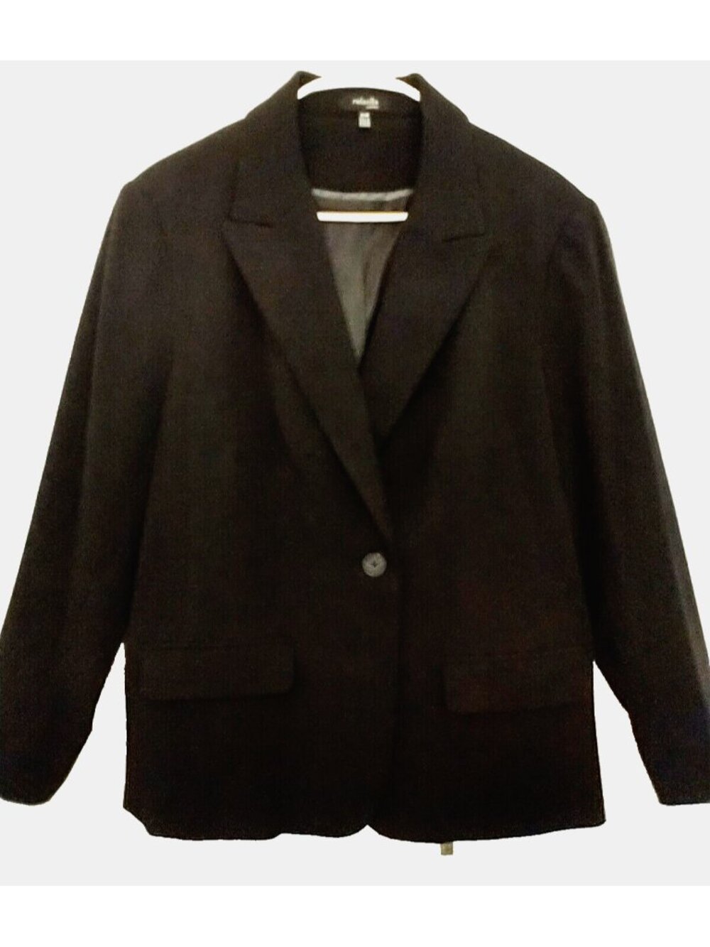 Rafaella Womens One Button Notched Collar Black Blazer Suit Jacket Pockets - 16W